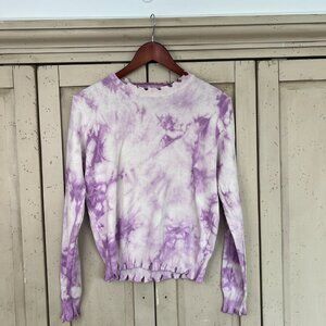 Decker Hand Dyed Lavender Distressed Cotton Sweater, Size Small
